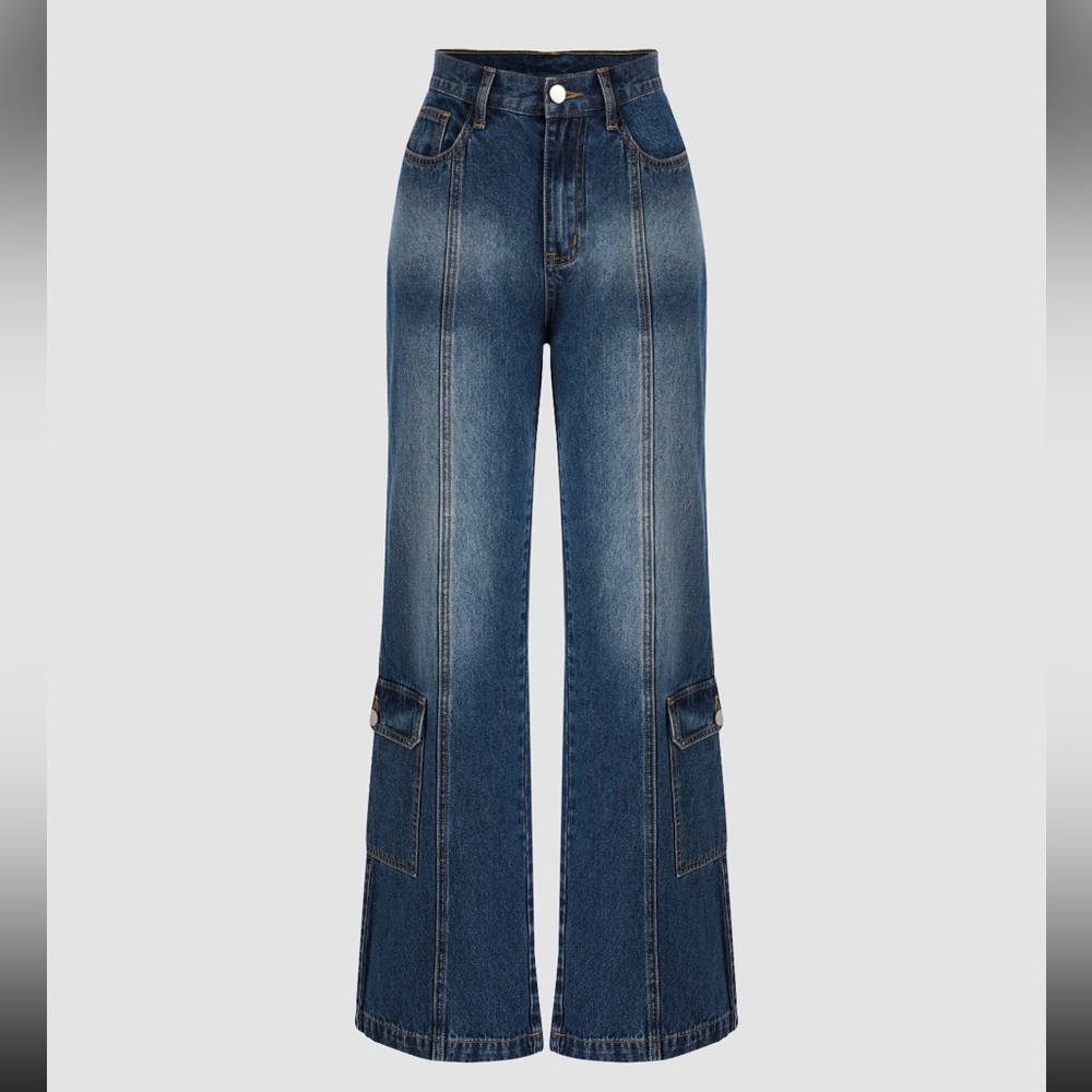 Cider Dark Wash Wide Leg Utility Jeans – Size M (US 6)